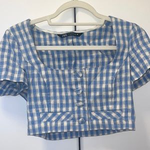 Zara Light Blue Gingham Crop Top